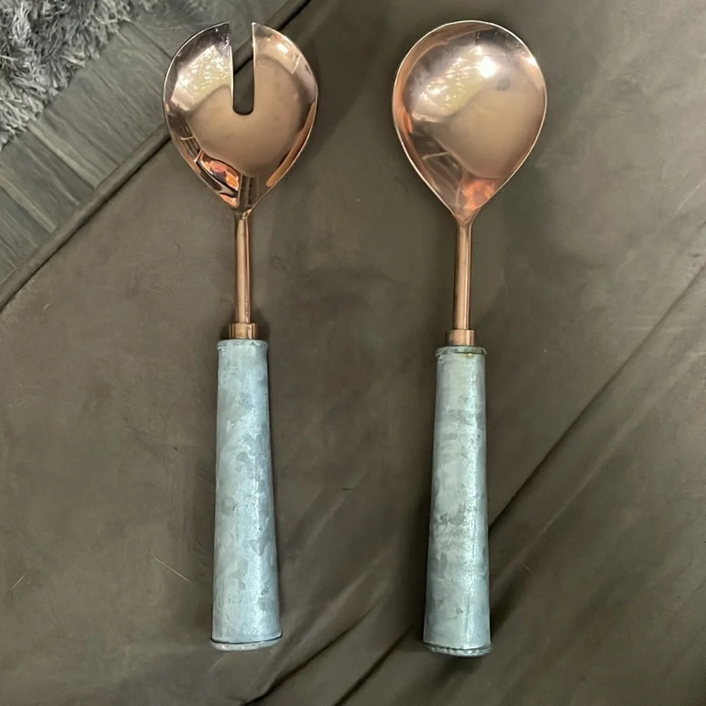 Galvanized and copper serving set